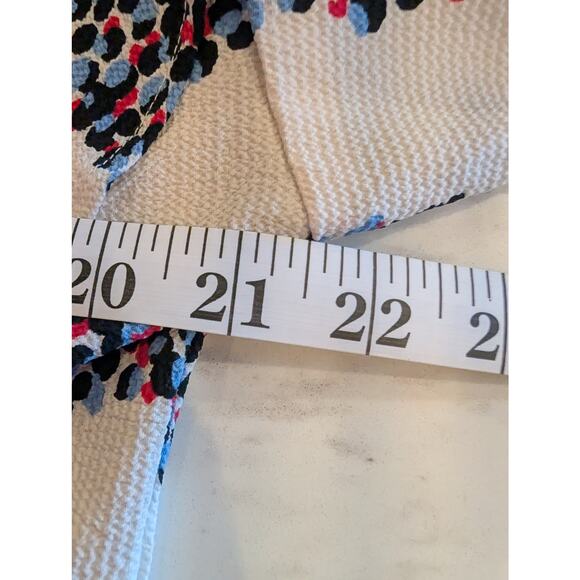 Mudpie Ruffle Sleeve Blouse M Cream Blue Red Dotted Stripe Textured Boho Top - Picture 6 of 7